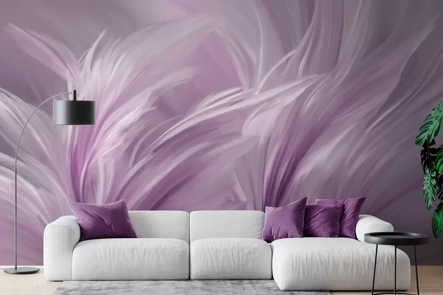 murales Elegantes plumas en tonos morados w05658v2