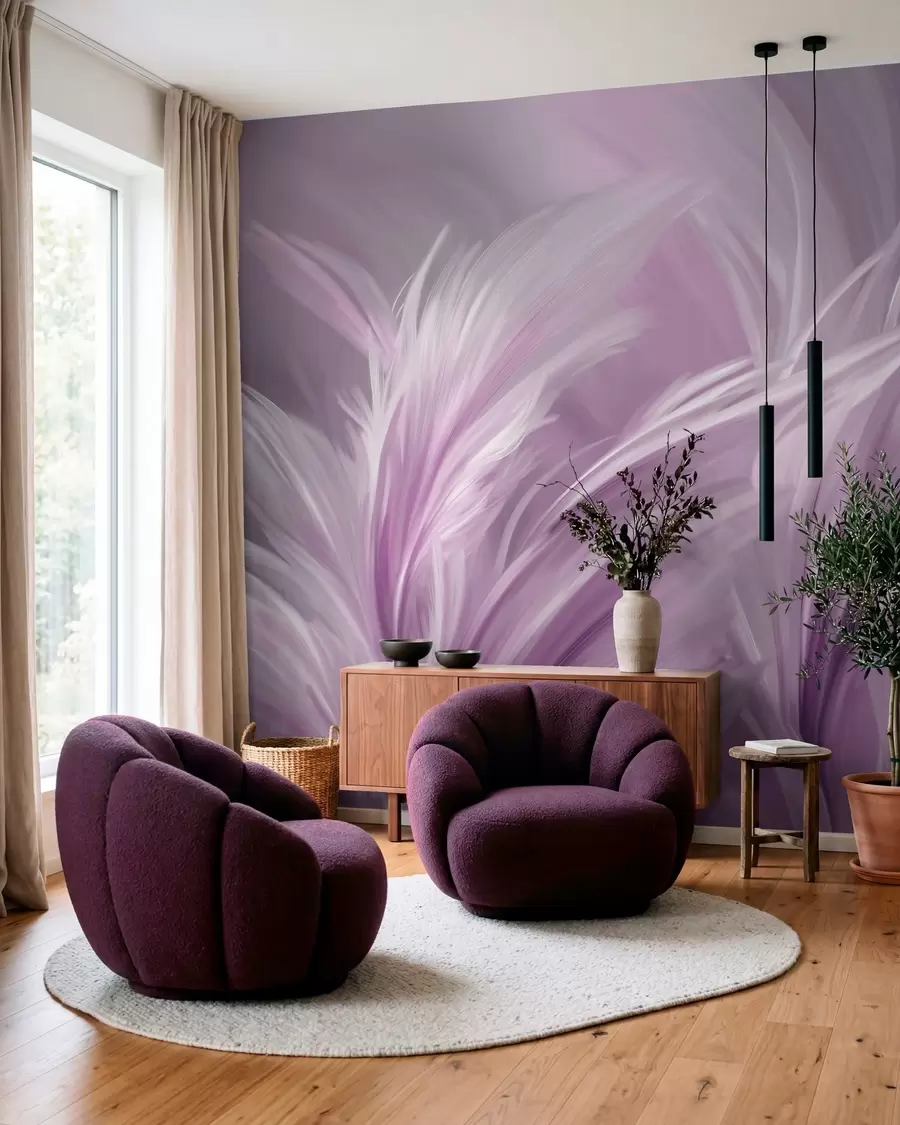 murales Elegantes plumas en tonos morados w05658v2