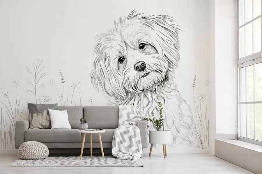 wall murals A cute drawing of a dog in the grass w05656