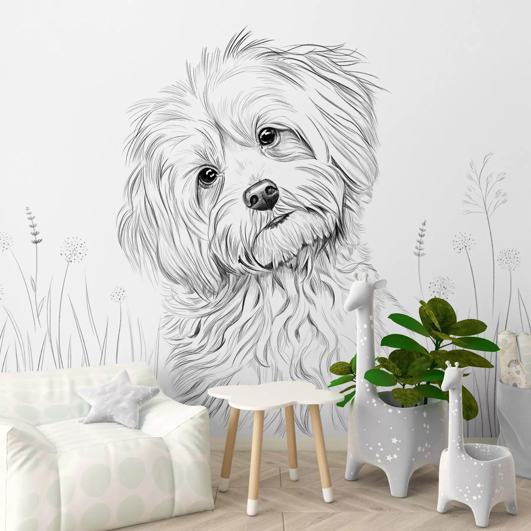 Wall Mural Photo Wallpaper A cute drawing of a dog in the grass w05656
