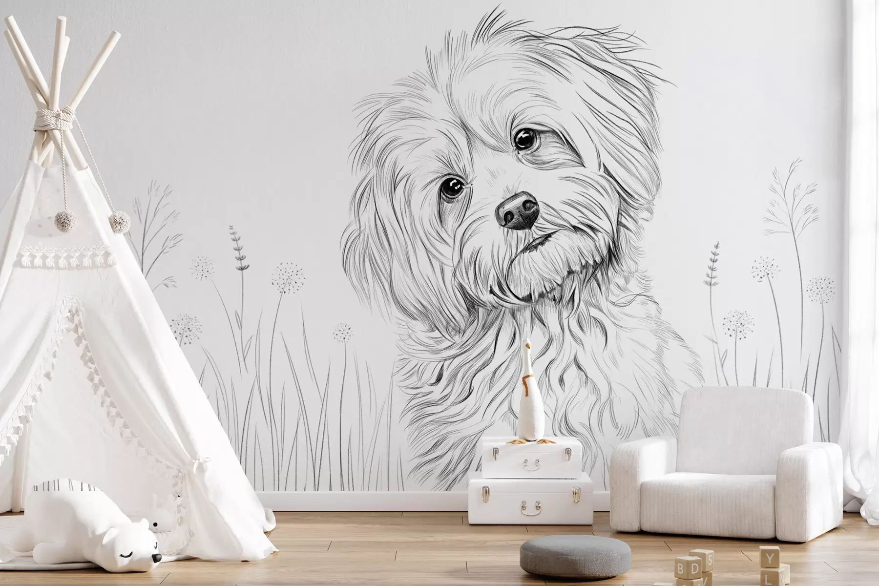 Wall Mural Photo Wallpaper A cute drawing of a dog in the grass w05656