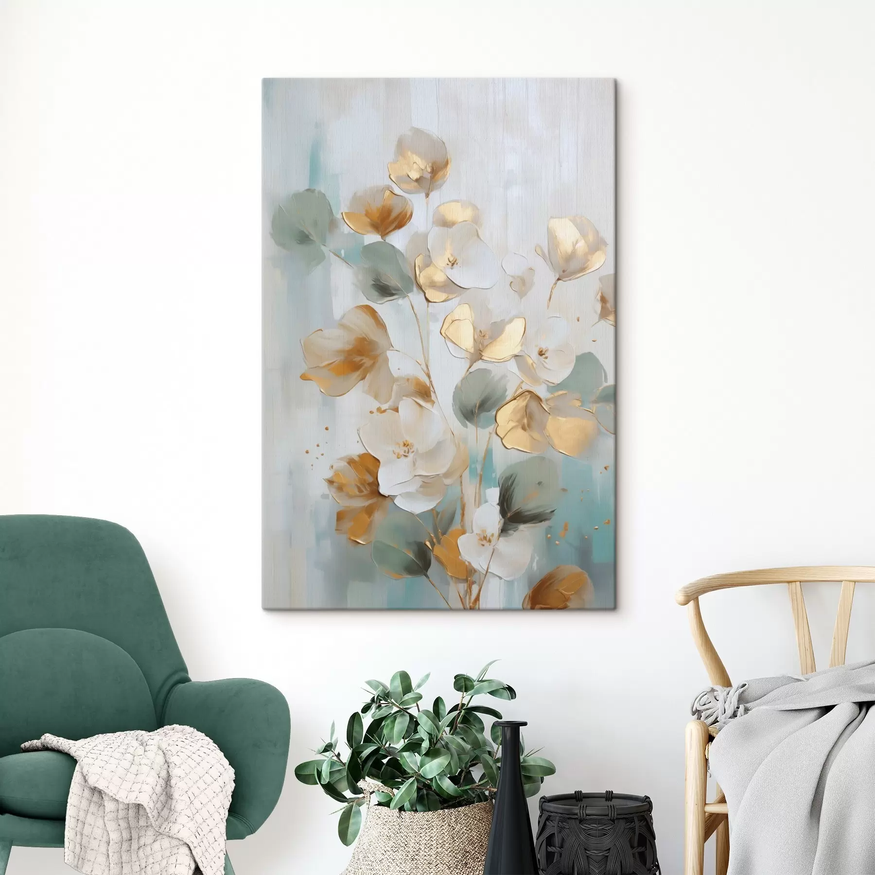 murales Ramas abstractas con follaje imitado al estilo de una pintura s49399