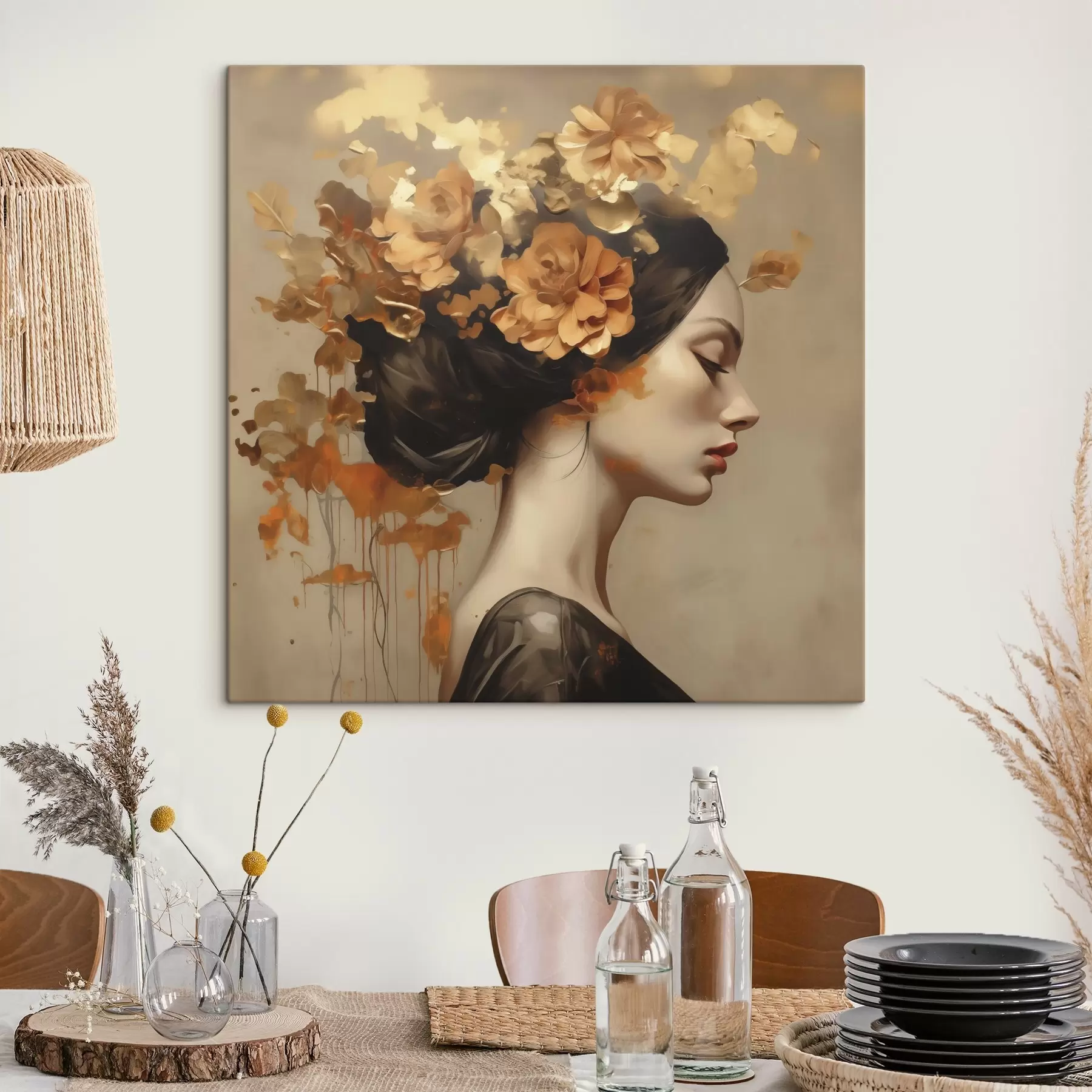 murales Reproducción de un cuadro de una niña con flores en el pelo s49401
