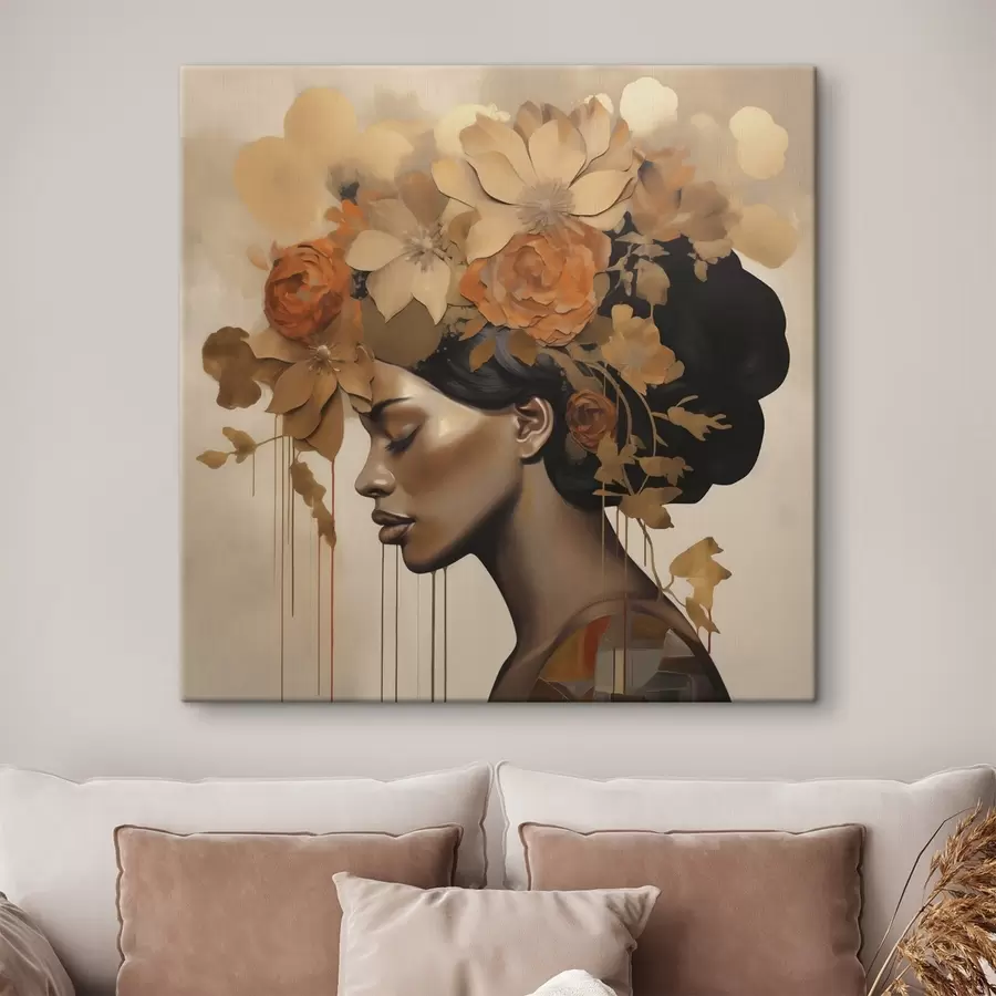 murales Reproducción de un cuadro de una niña con flores en el pelo s49402