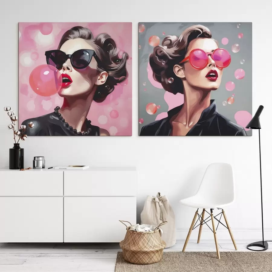 murales Ilustración de imitación de una chica con gafas de sol m30551