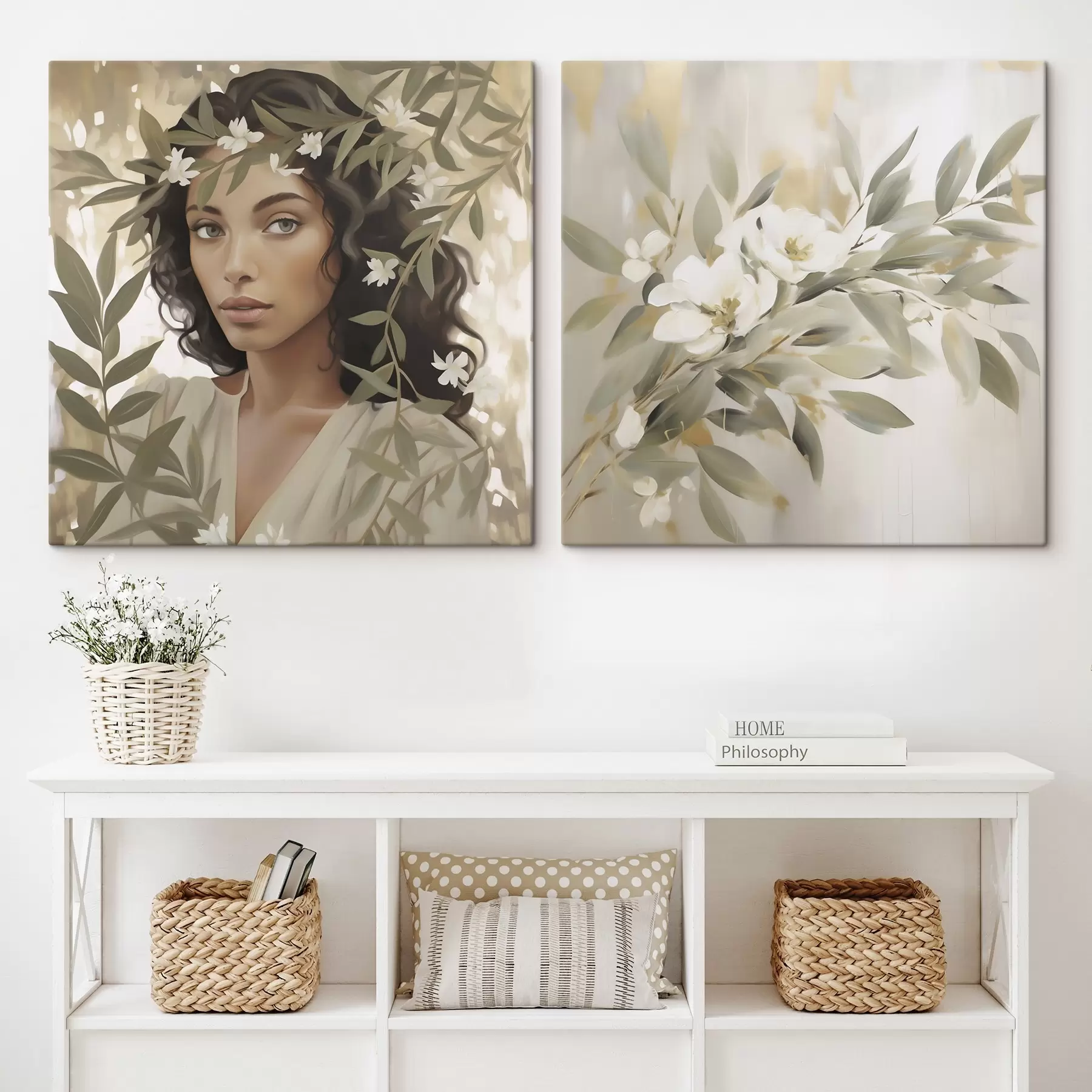 wall murals Girl and a twig, imitation painting m30555