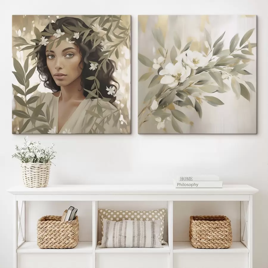 Wall Mural Photo Wallpaper Girl and a twig, imitation painting m30555