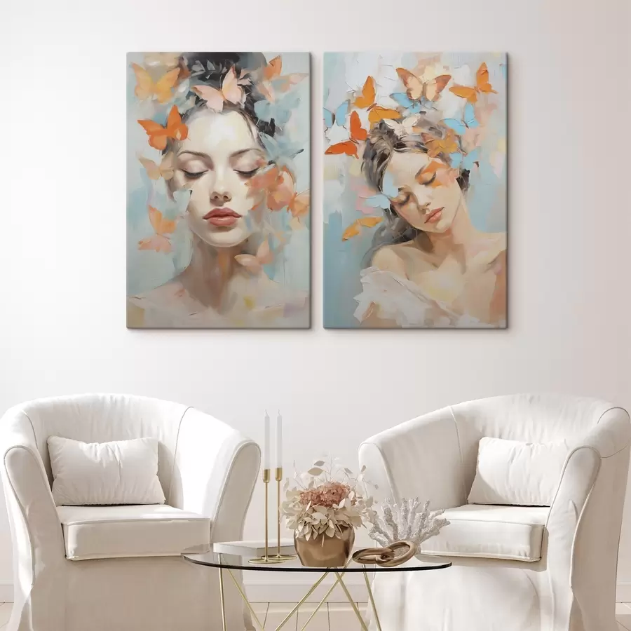 Wall Mural Photo Wallpaper Abstract portrait of a girl with butterflies, imitation of painting m30560