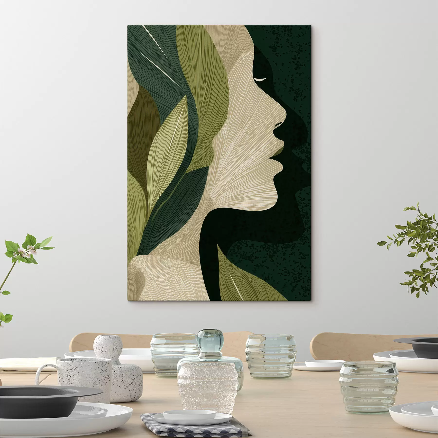 wall murals Woman's profile with leaves s49431