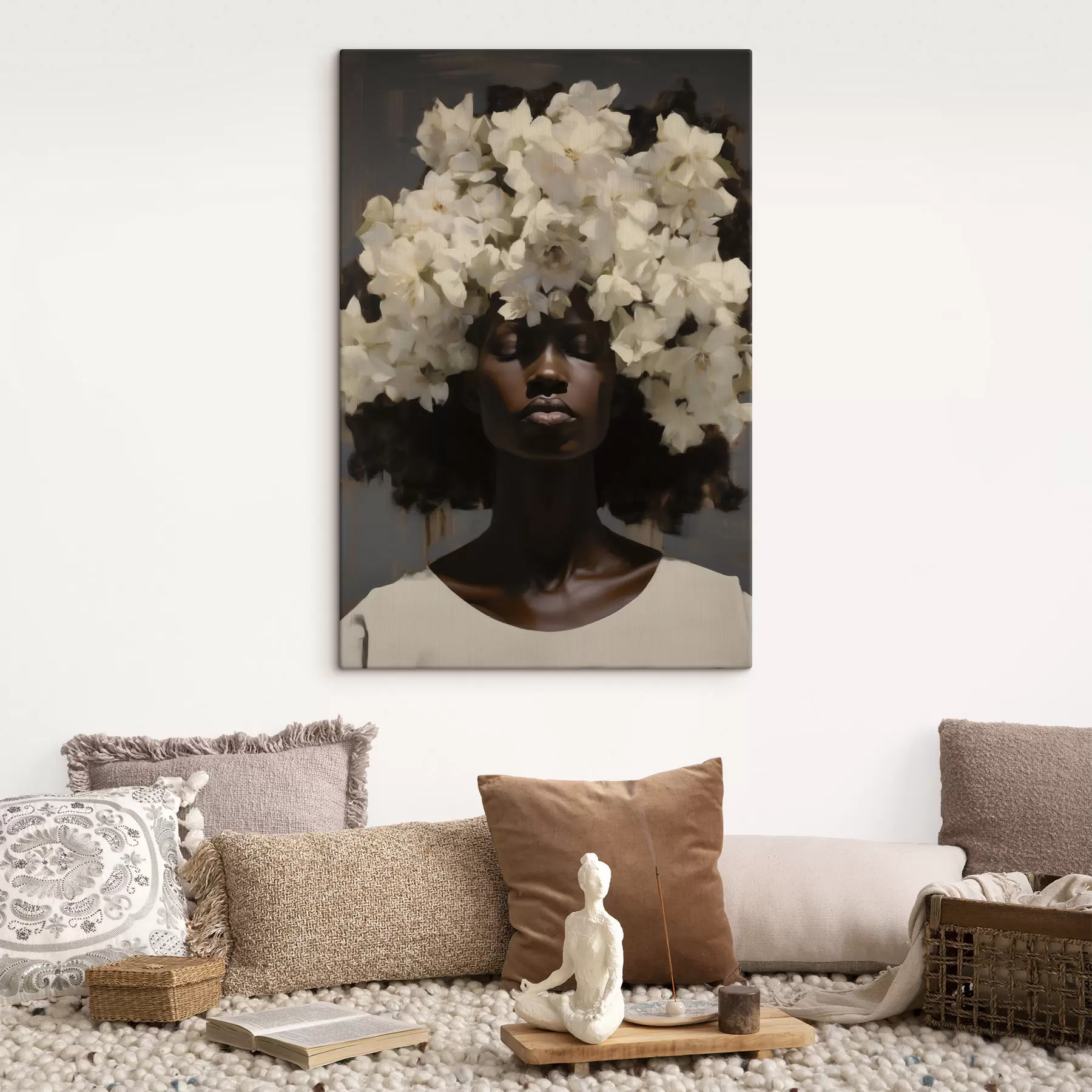 murales Mujer con flores blancas s49455