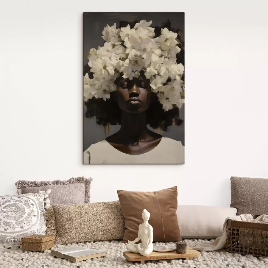 murales Mujer con flores blancas s49455