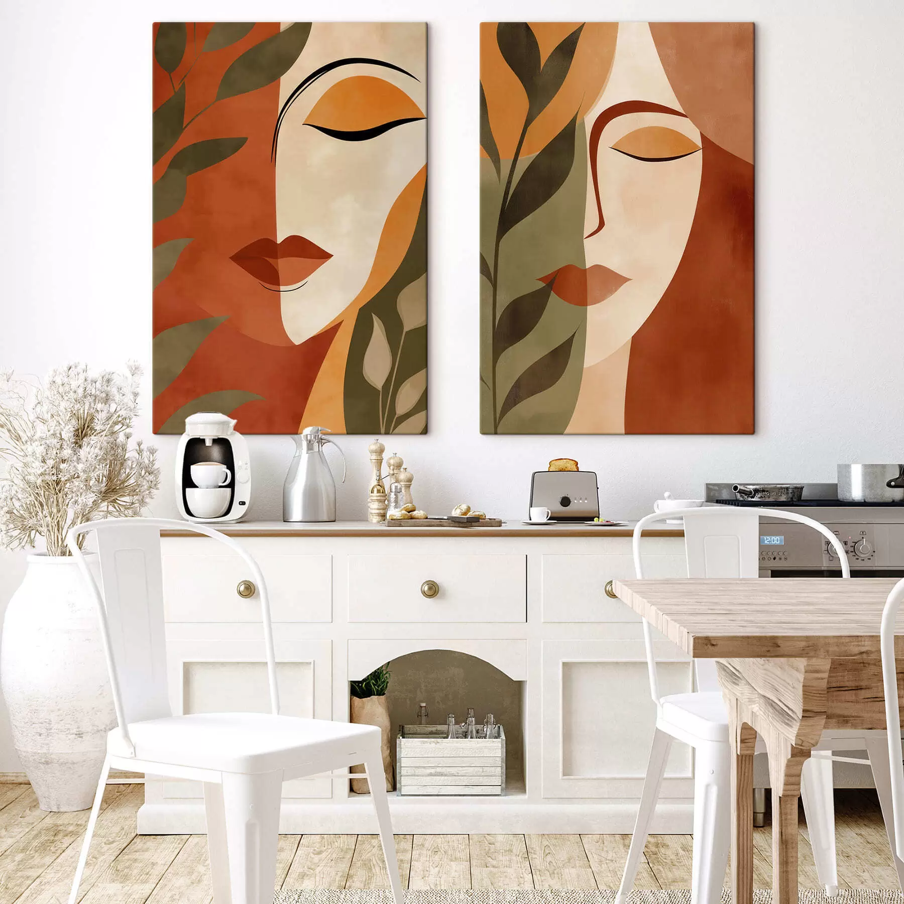 murales Rostros abstractos con hojas m30566