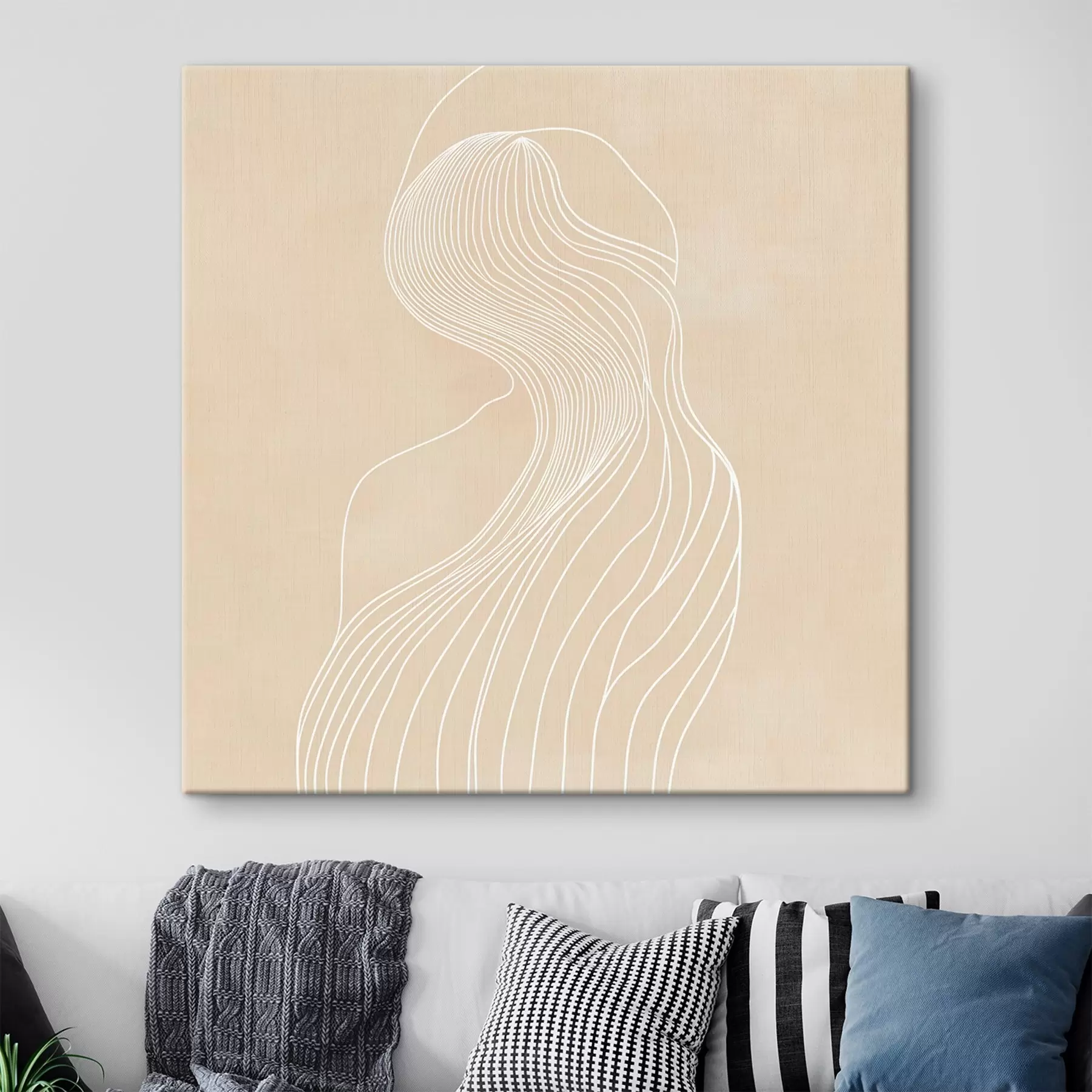 wall murals Abstract female silhouette in white lines in a minimalist style s48875