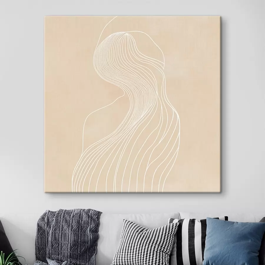 murales Silueta femenina abstracta trazada con líneas blancas en estilo minimalista s48875