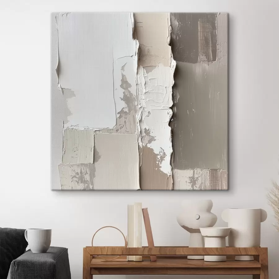 murales Cuadro contemporáneo en tonos beige y blanco con un relieve texturado muy marcado s48878