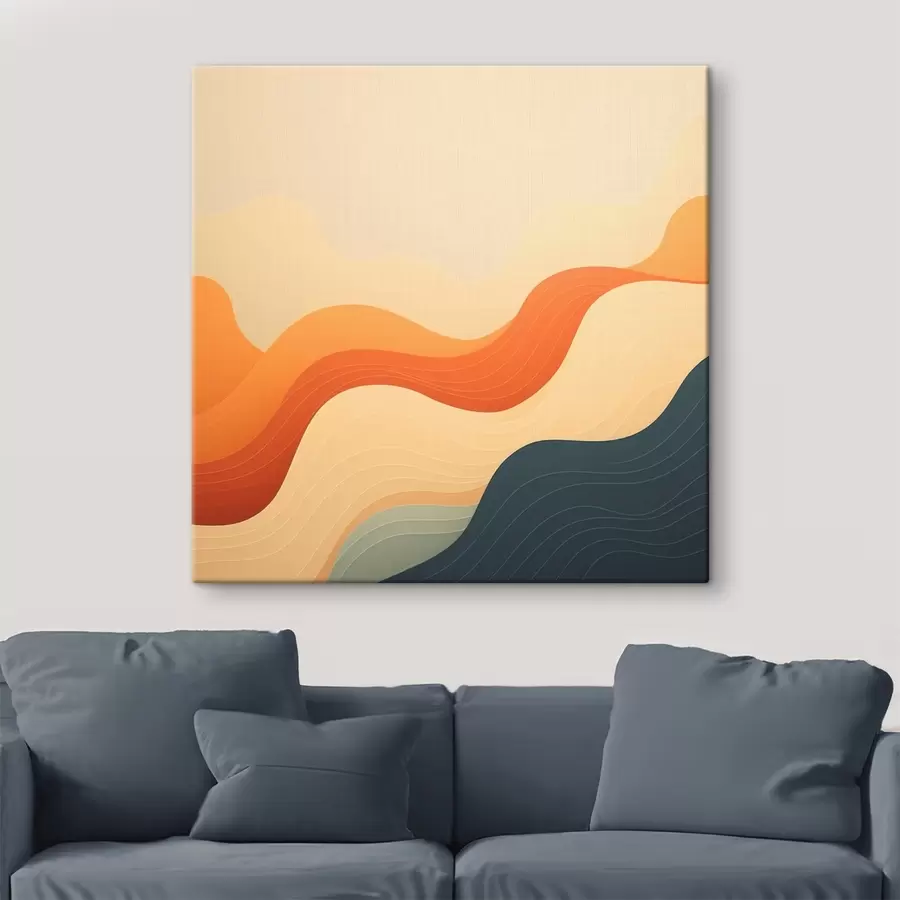 wall murals Wavy landscape in a warm beige-orange and blue palette in an abstract style s48879