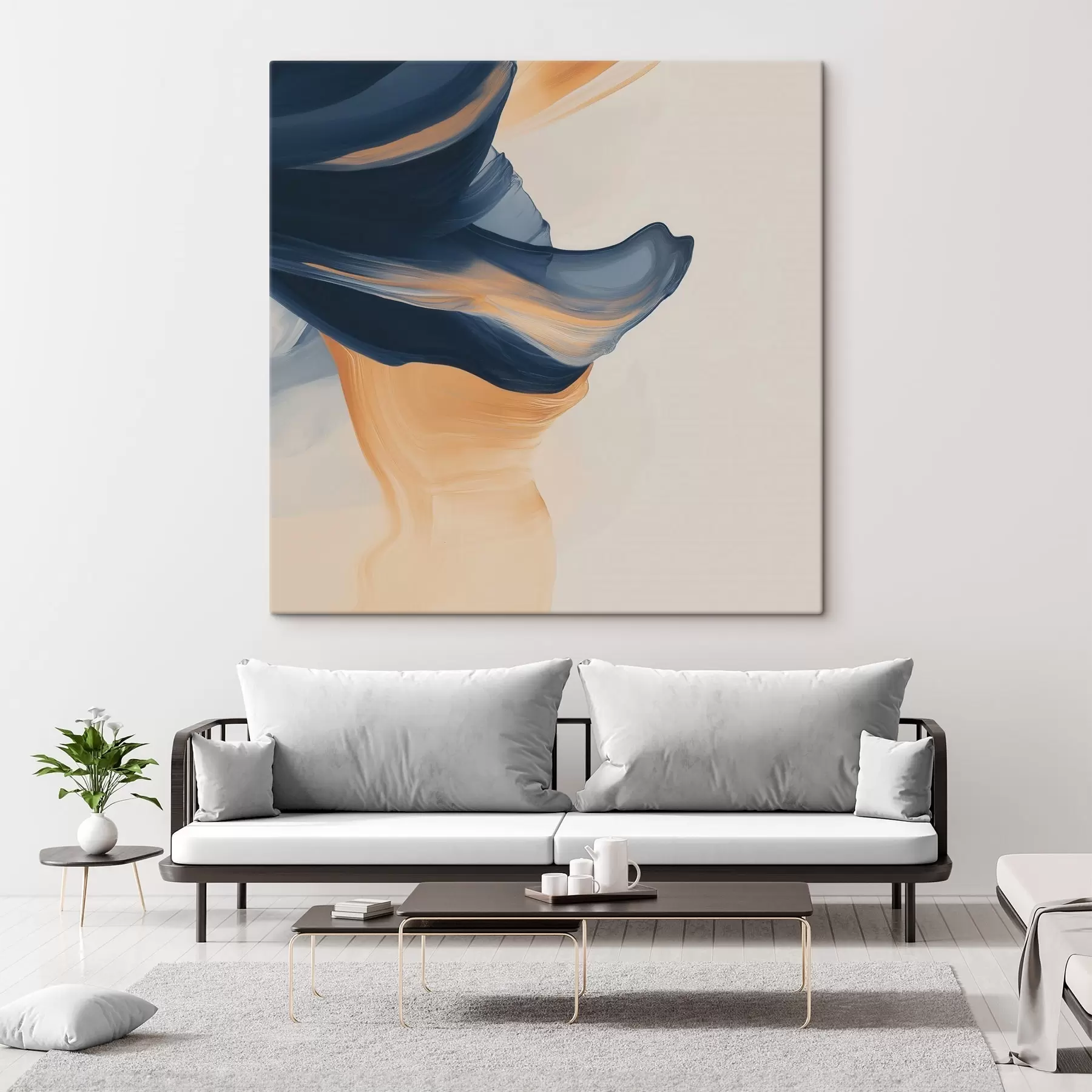 wall murals Composition with deep blue and warm peach tones in a contemporary painting style s48883
