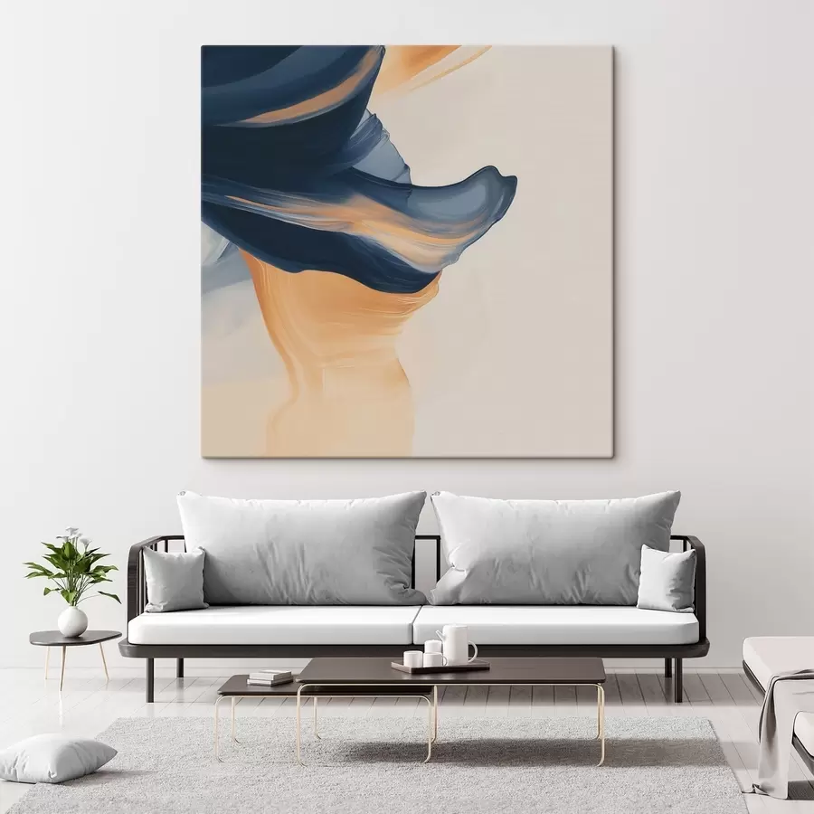murales Composición con tonos azul oscuro y melocotón cálido en un estilo pictórico contemporáneo s48883