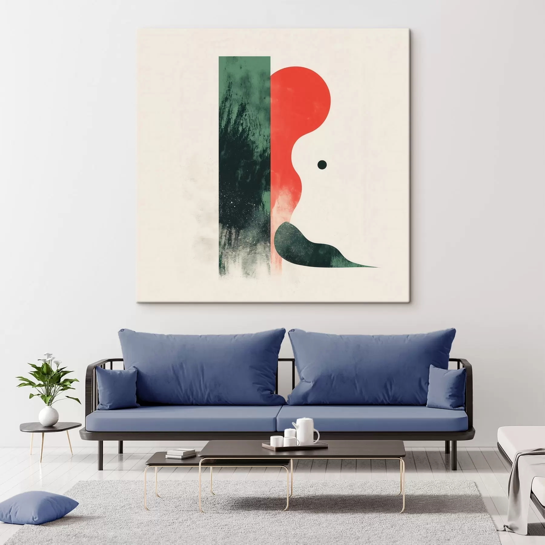 wall murals Contemporary geometric composition with red and green abstract figures s48888