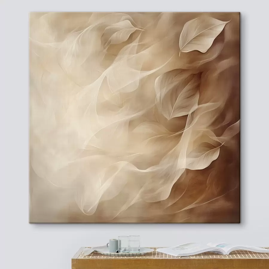 wall murals Delicate leaves in a beige-brown palette in a contemporary painting style s48892