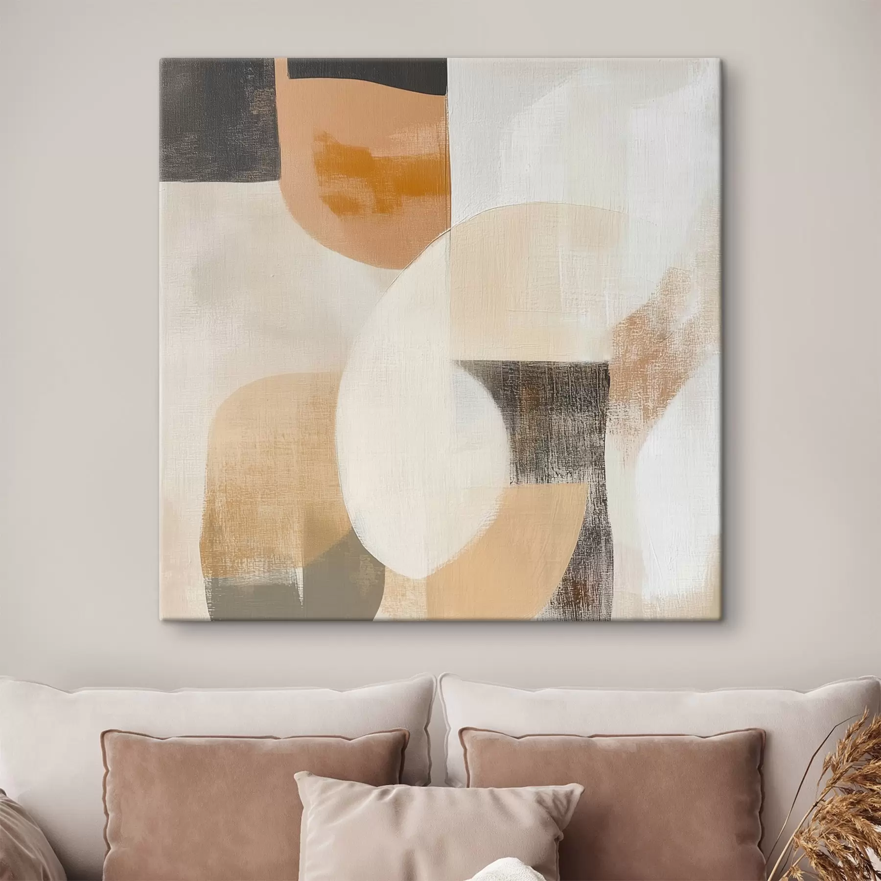 wall murals Contemporary art poster with simple geometric figures in warm tones s48894