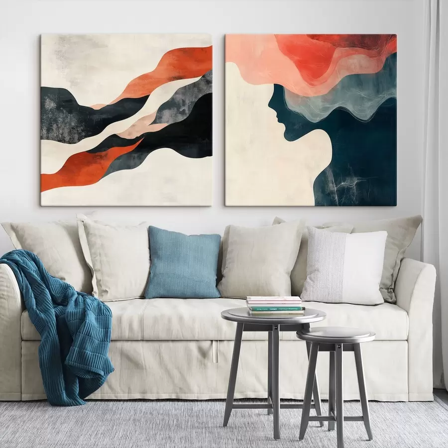 murales Composición decorativa con suaves ondulaciones y toques contrastantes en un estilo pictórico contemporáneo m30367