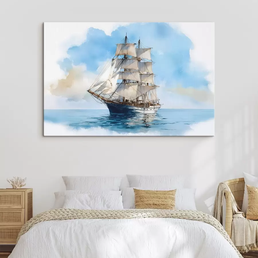 murales Un barco en el mar, pintado al estilo de una acuarela s49421