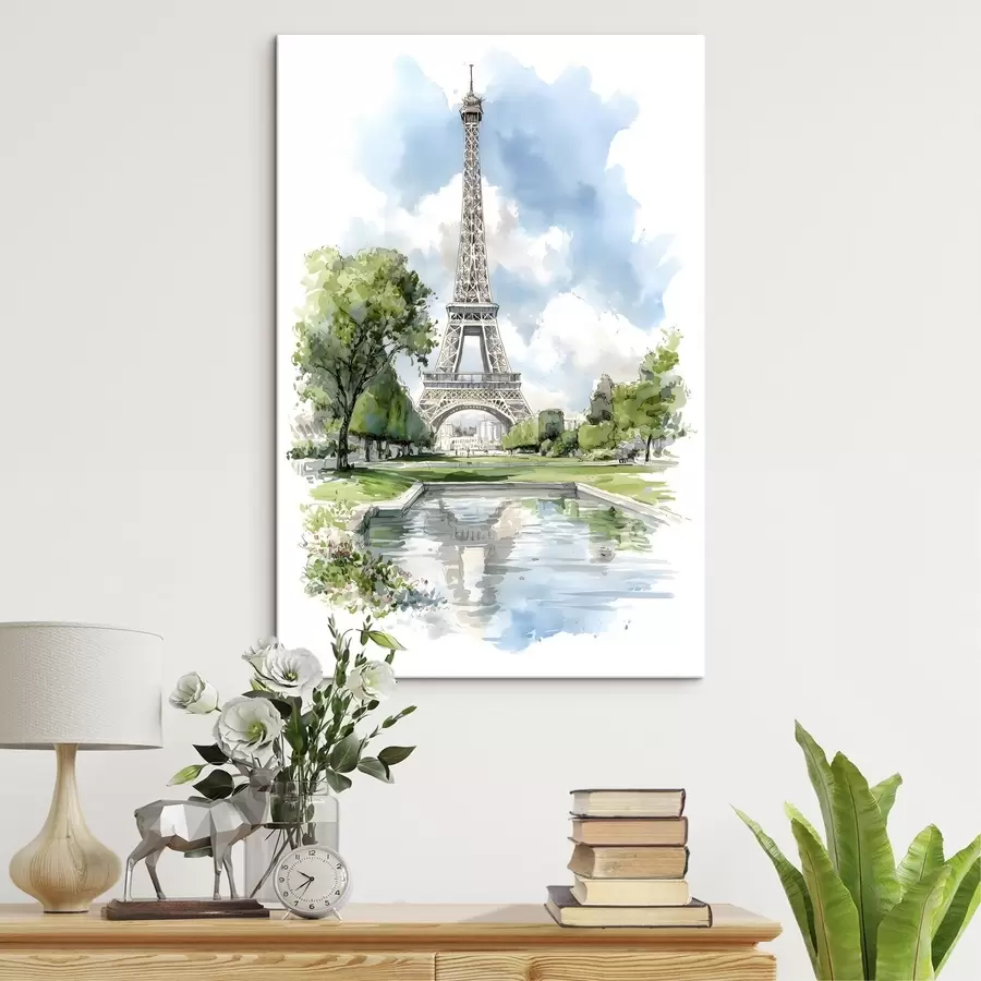 murales La Torre Eiffel en estilo acuarela s49424