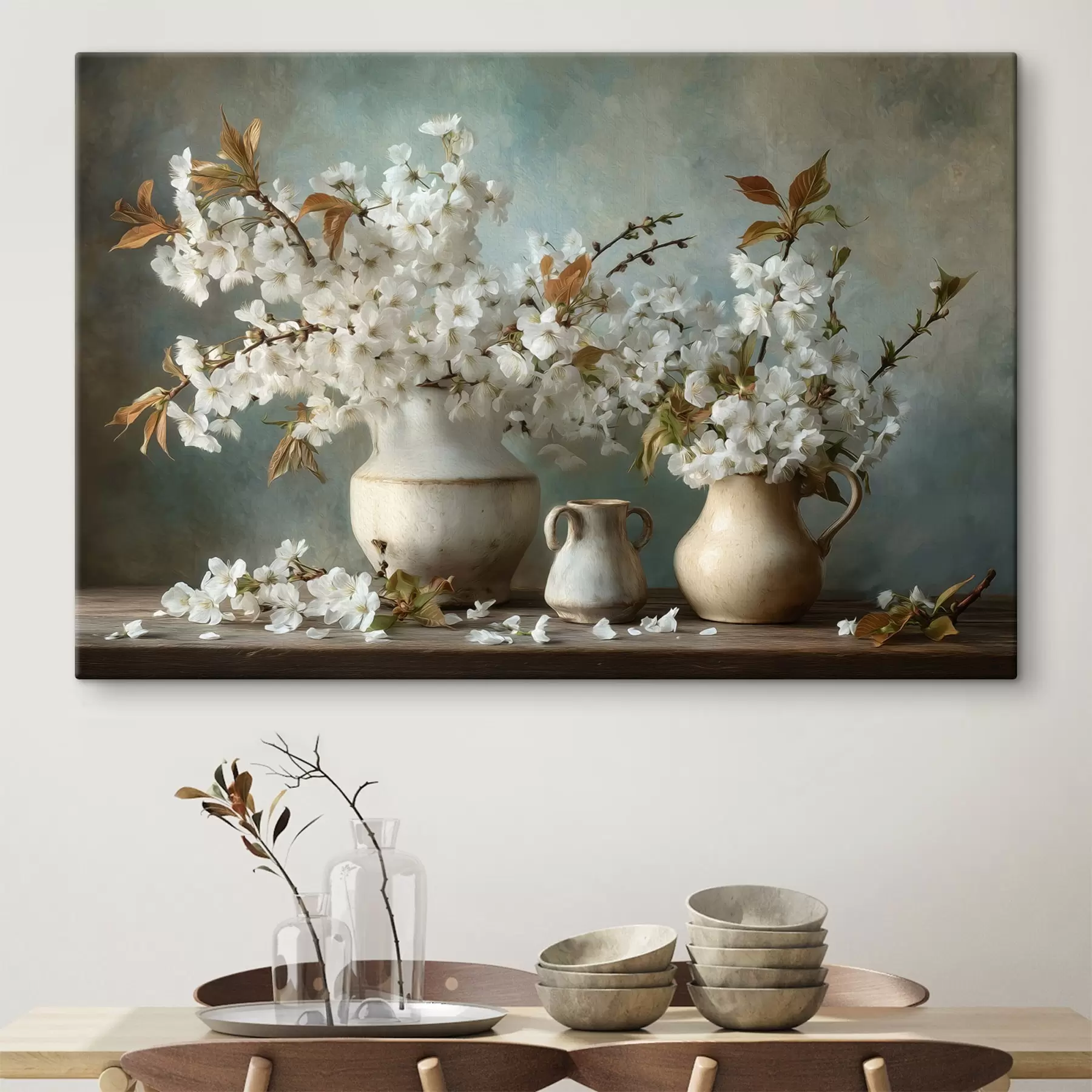 wall murals Cherry blossoms in vases s49458
