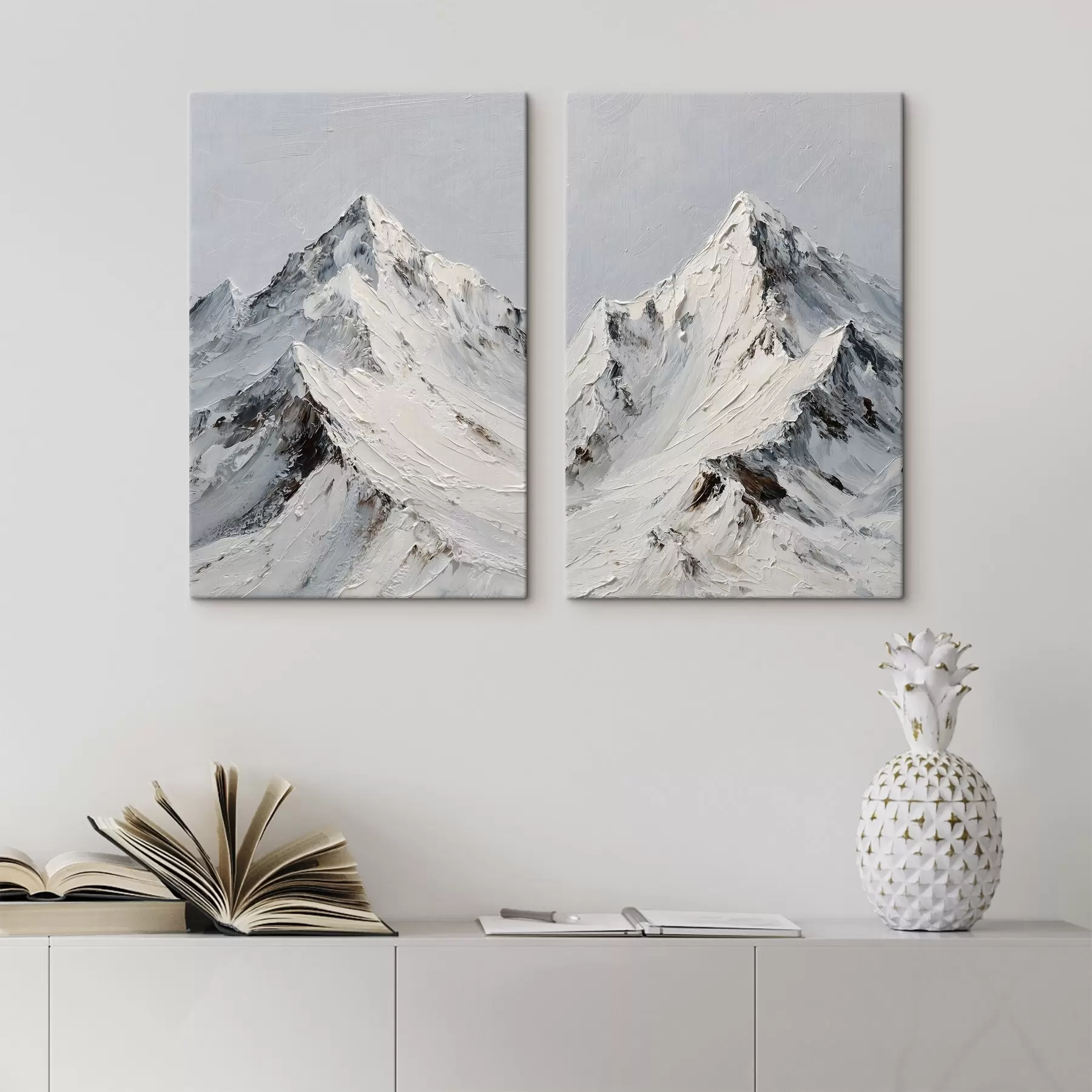 wall murals Snow-capped mountains in an impasto style m30589