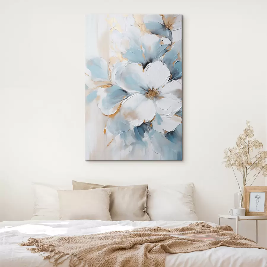 murales Flores blancas y azul claro, estilo pictórico con pinceladas texturizadas s49462