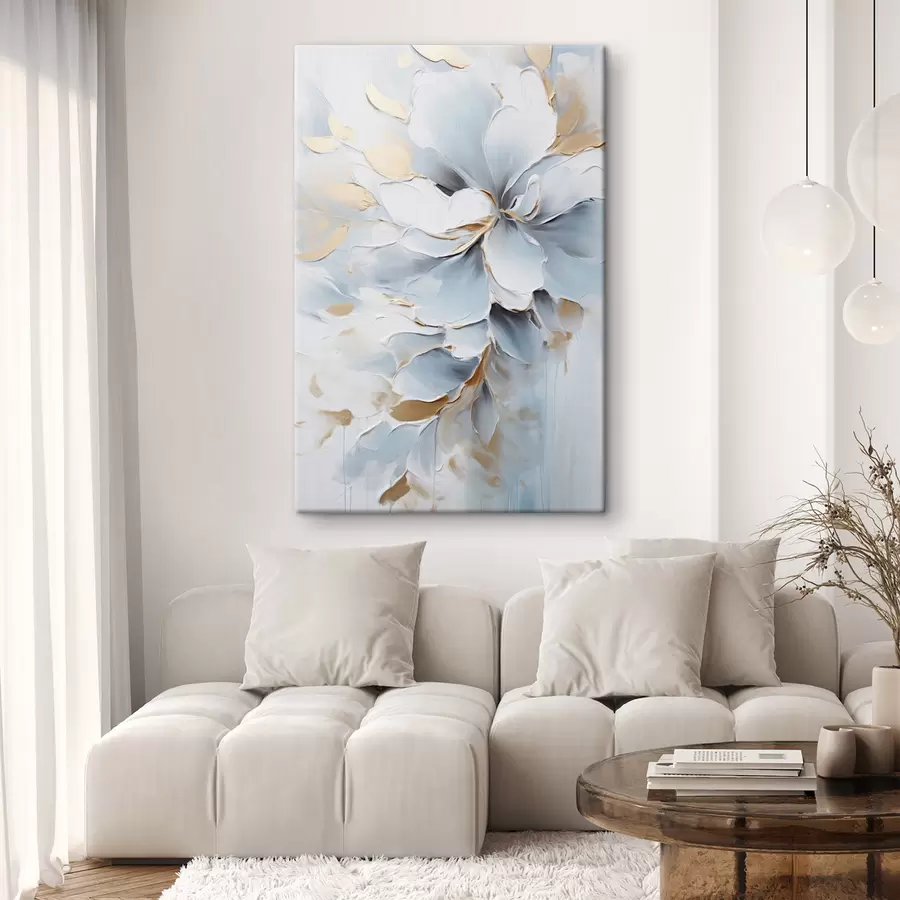 wall murals White and light blue flowers, textured brushstrokes painting style s49463