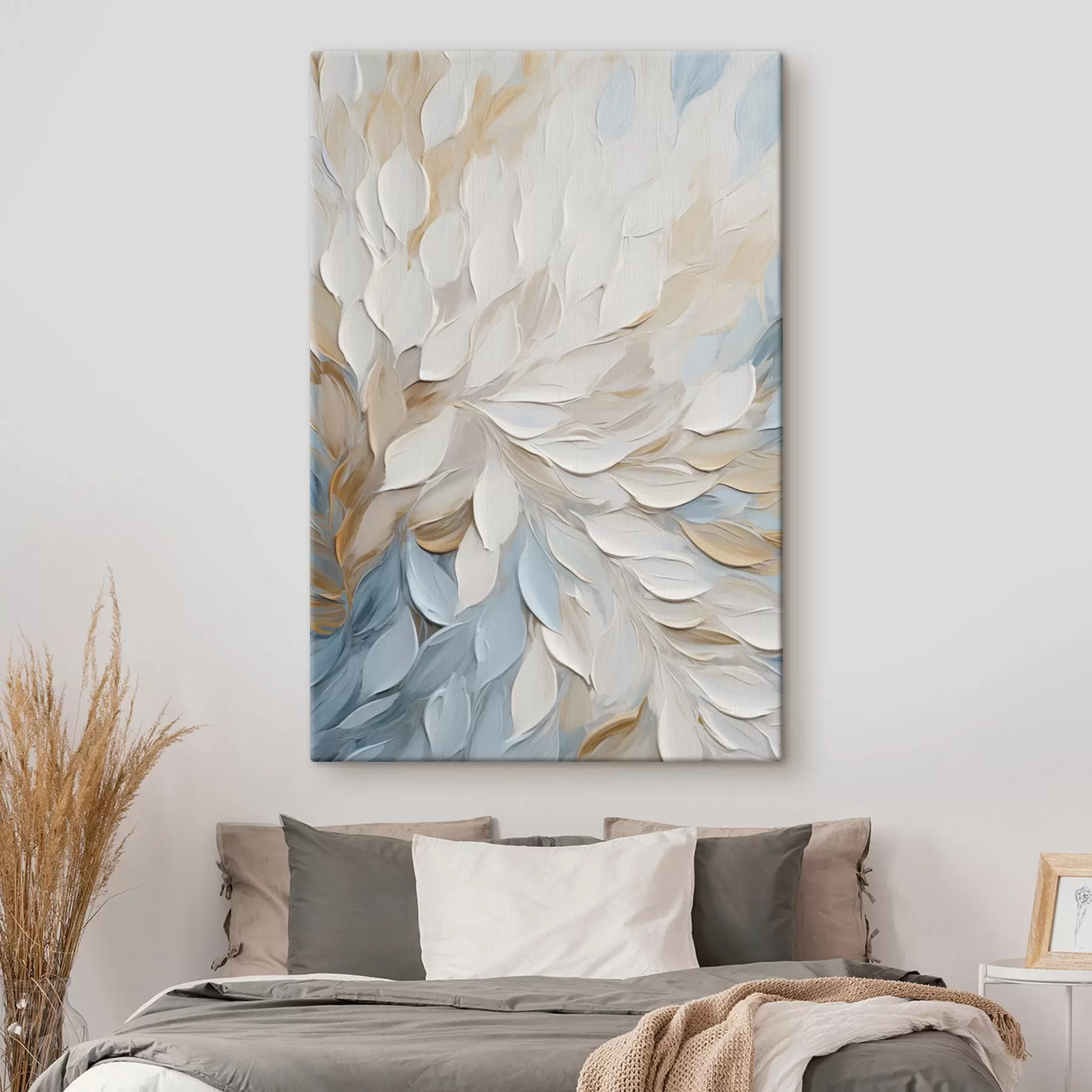 murales Pintura abstracta con textura que imita pinceladas en blanco, azul y beige s49464