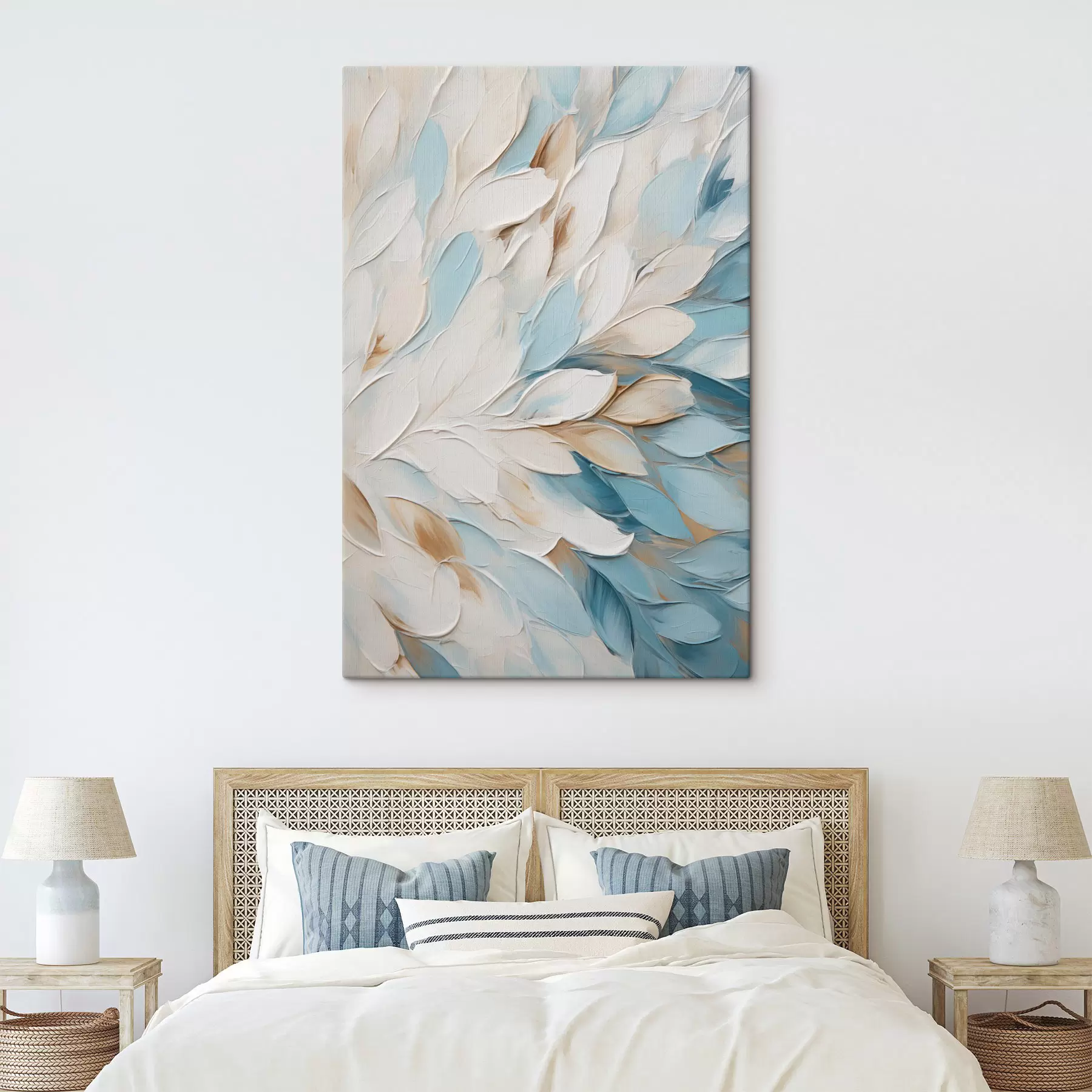 murales Pintura abstracta con textura que imita pinceladas en blanco, azul y beige s49465