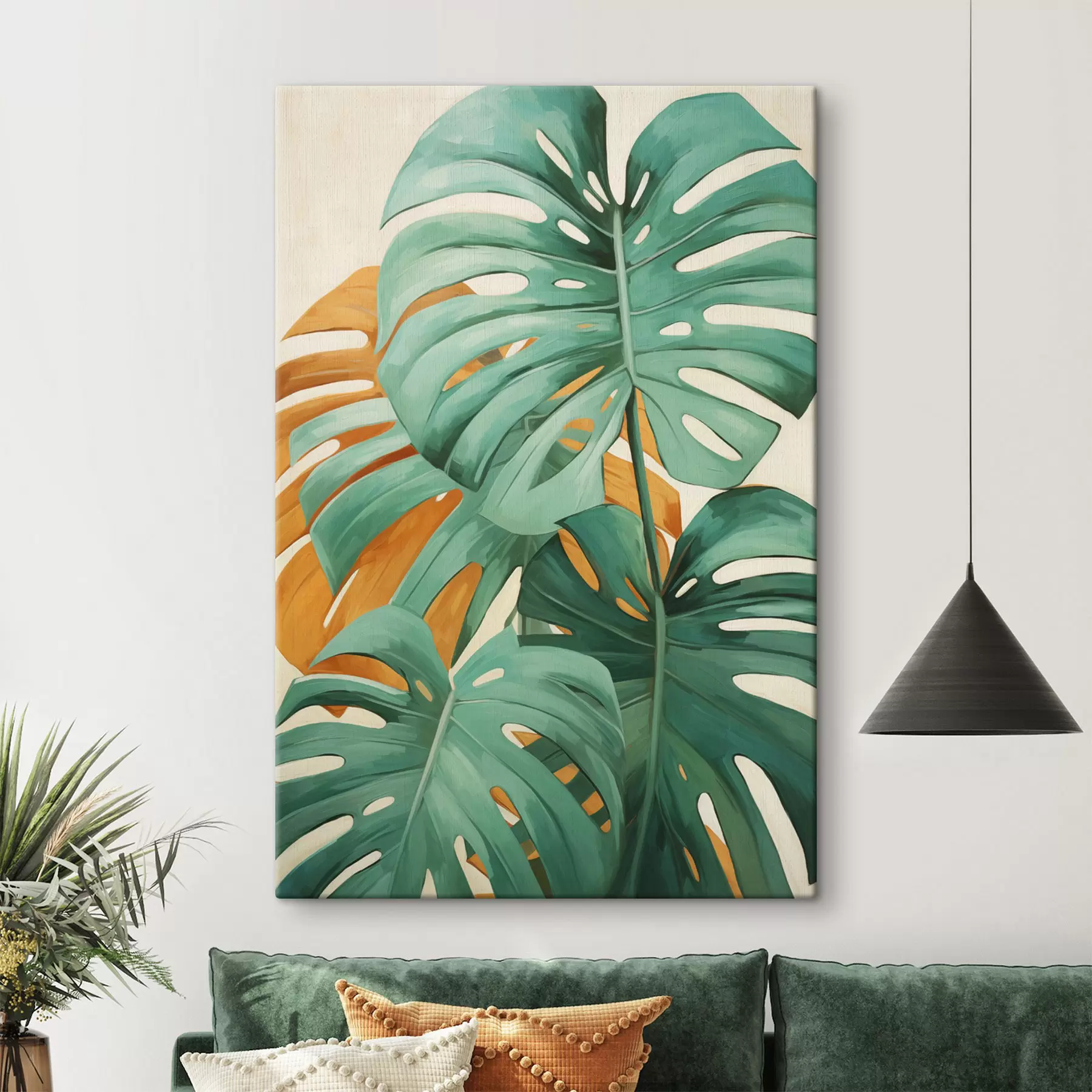 wall murals Large monstera leaves, minimalistic textured art s49468