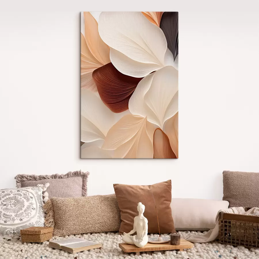 wall murals Abstract composition of layered petal-like shapes with delicate, flowing lines s49470
