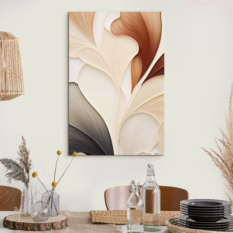 wall murals Abstract composition of layered petal-like shapes with delicate, flowing lines s49471