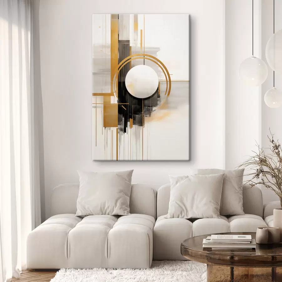 wall murals Abstract geometric shapes and circles with yellow accents, textured art s49480