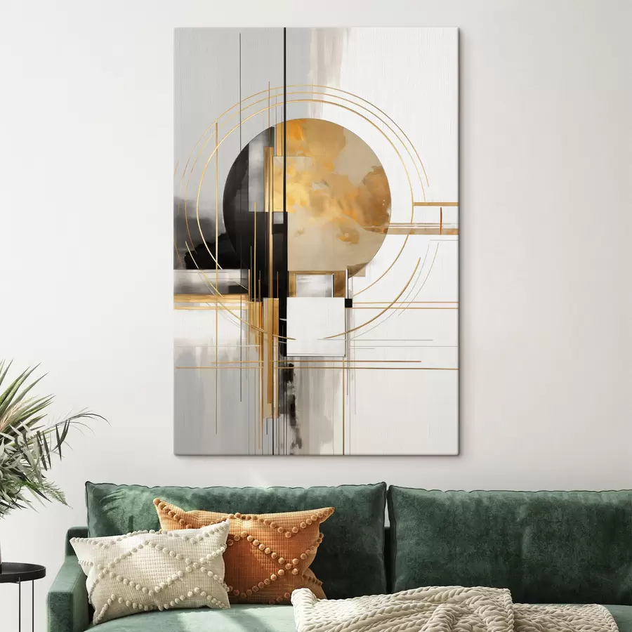 wall murals Abstract geometric shapes and circles with yellow accents, textured art s49481