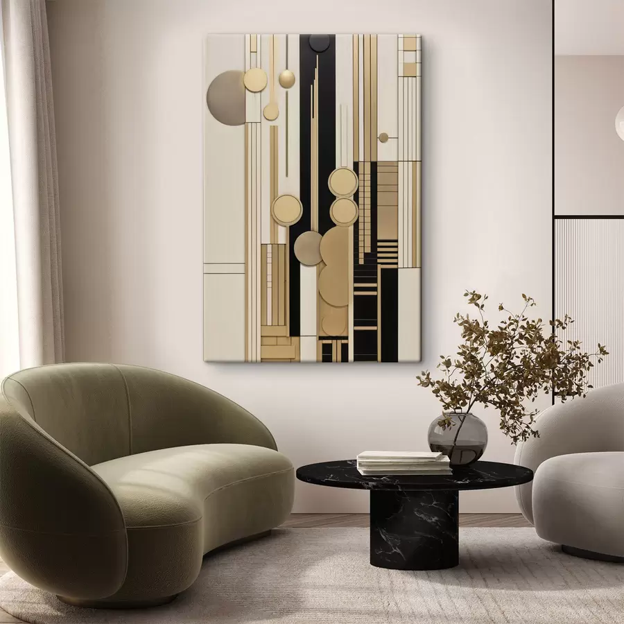 wall murals An abstract geometric composition with circles, rectangles and vertical lines s49483