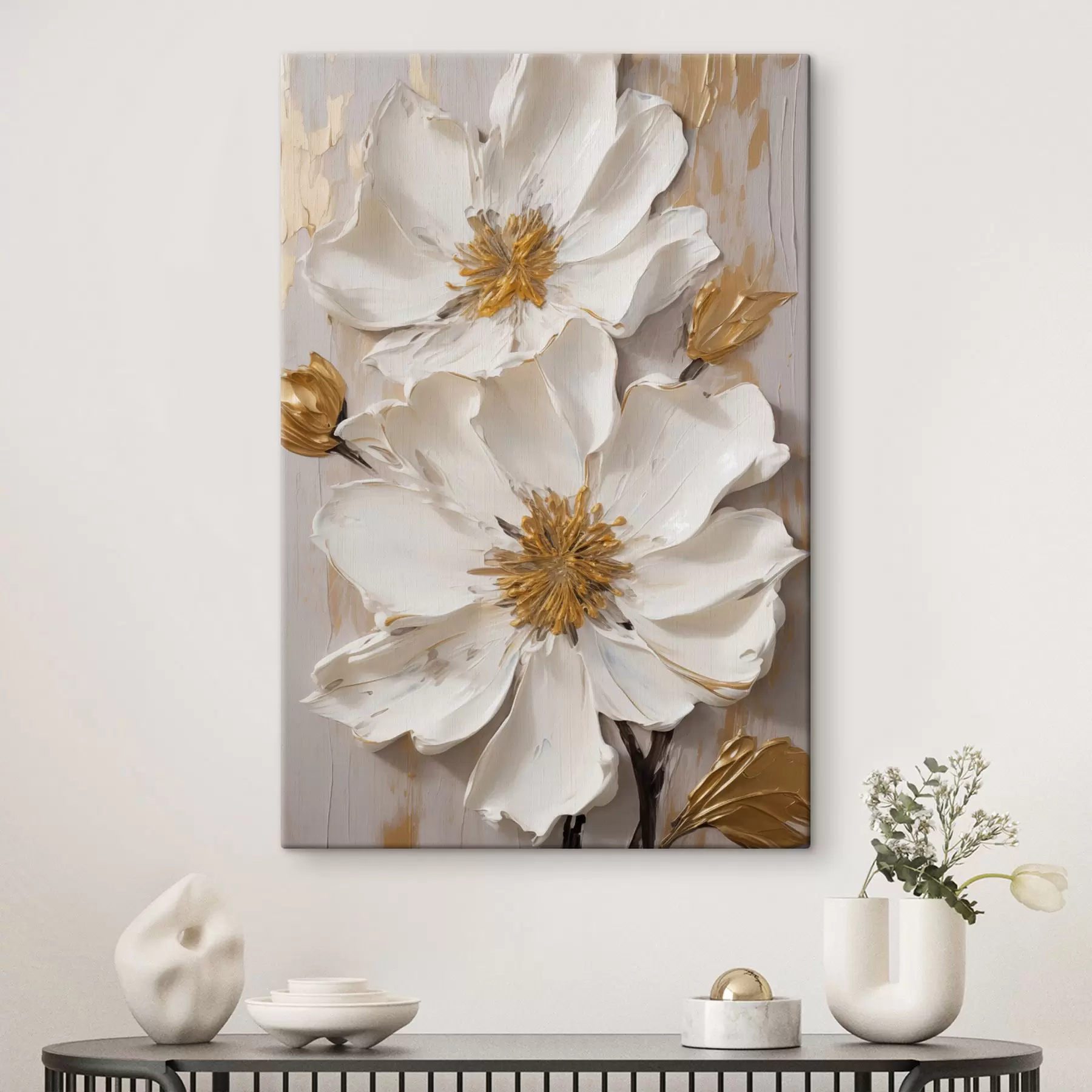 wall murals Textured white flowers with delicate petals and abstract background s49487