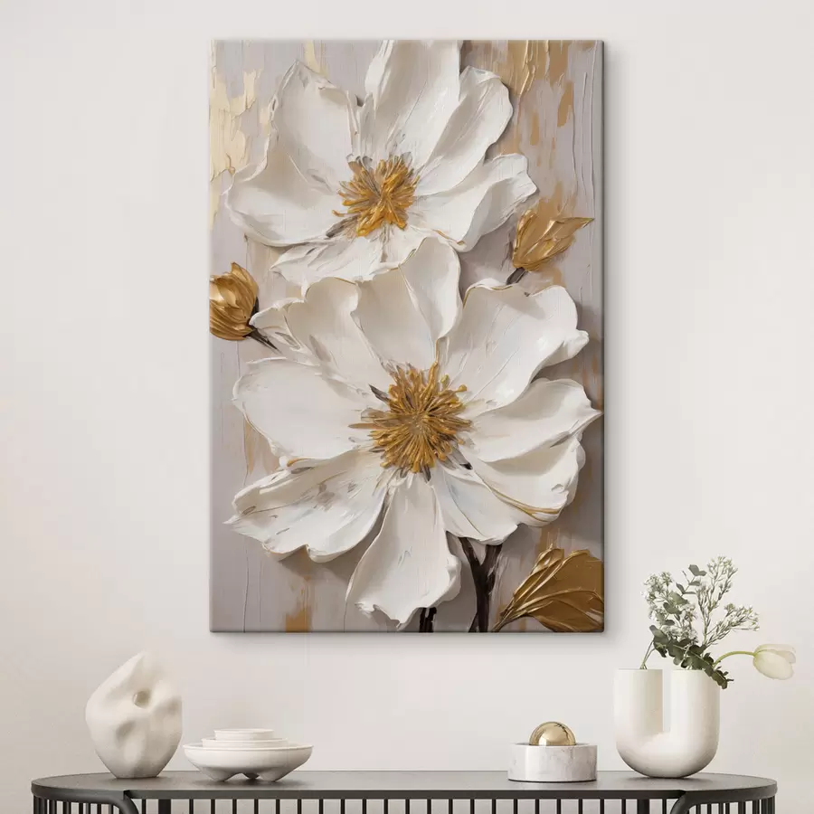 wall murals Textured white flowers with delicate petals and abstract background s49487