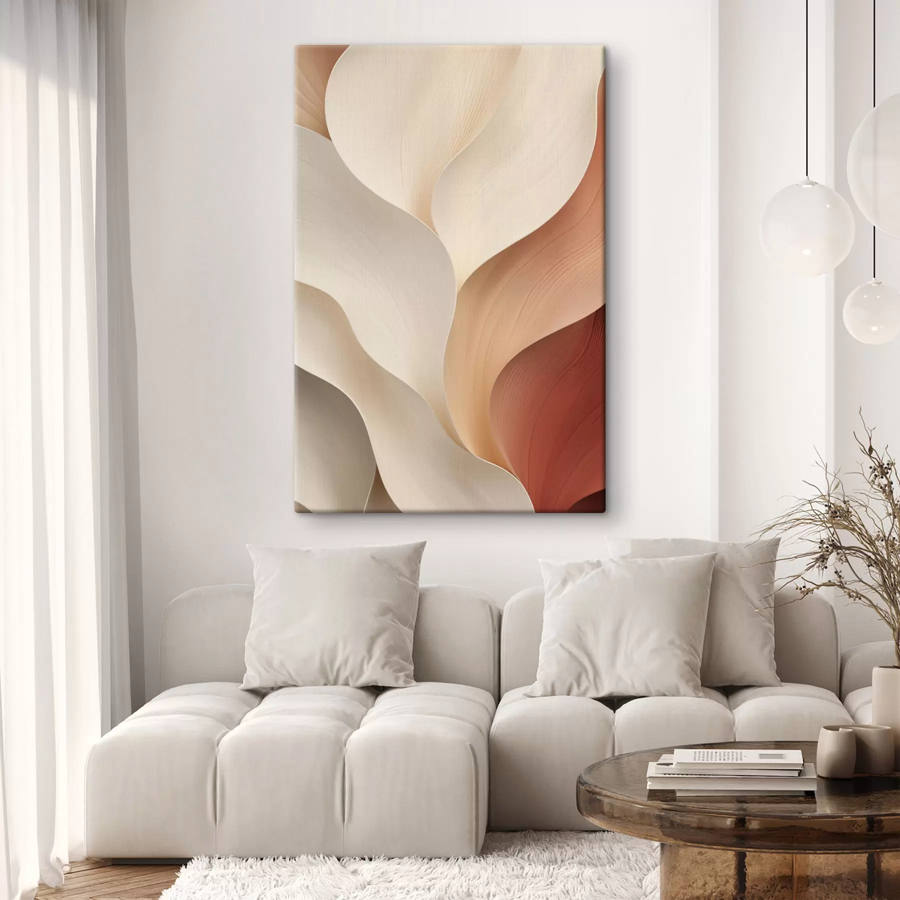 murales Formas abstractas con líneas suaves y fluidas en tonos crema y beige s49489