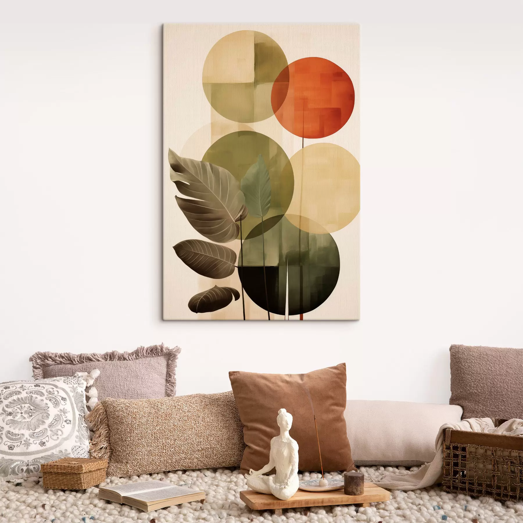 murales Hojas con un fondo geométrico, estilo de arte moderno abstracto s49491