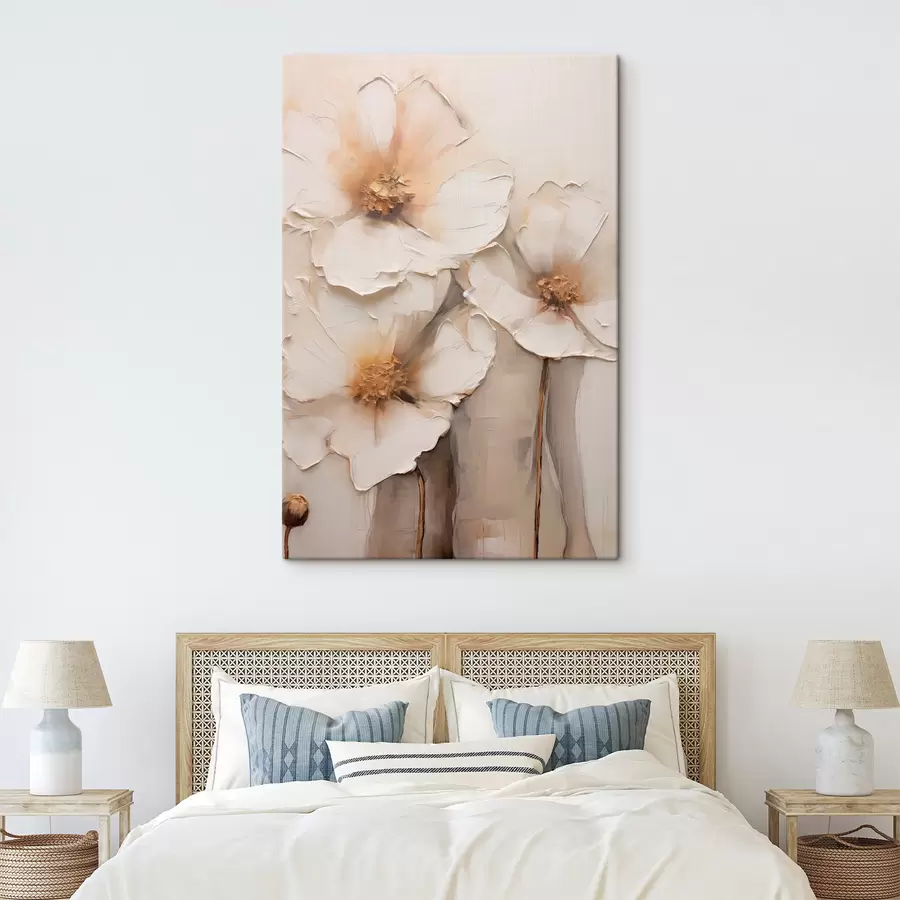 wall murals Large white flowers, against a light abstract background s49495