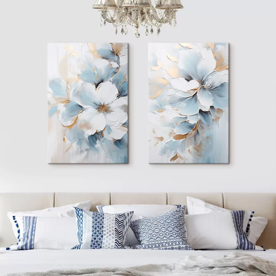 wall murals White and light blue flowers, textured brushstrokes painting style m30567