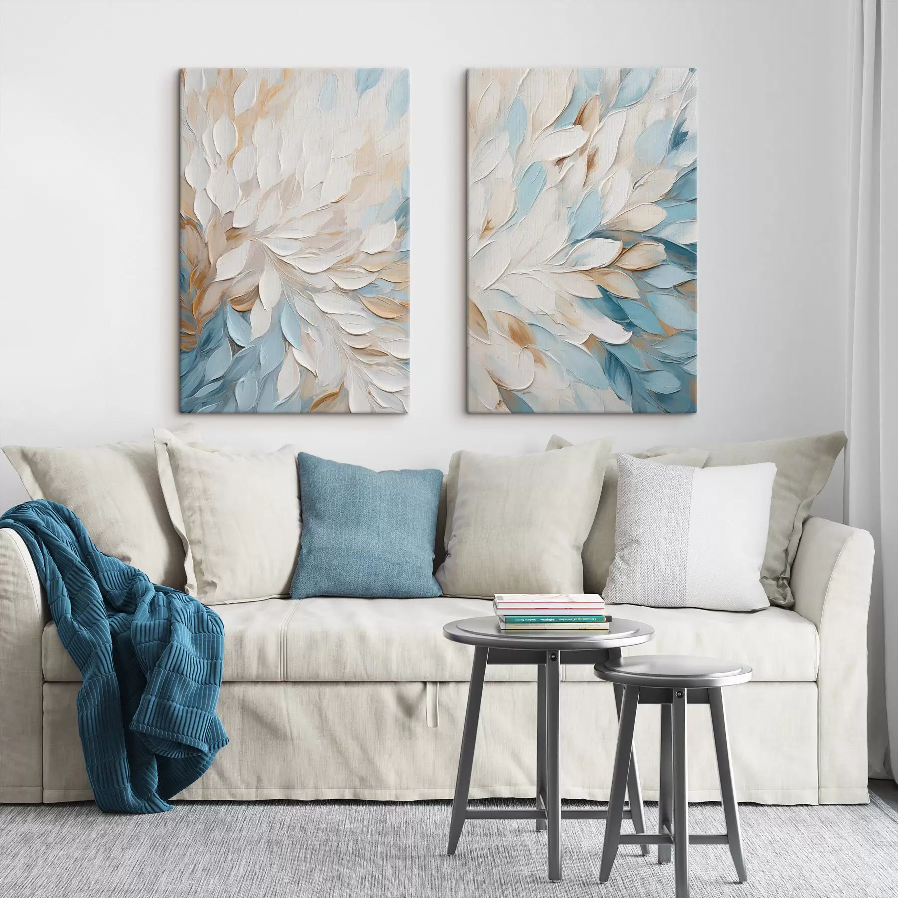 murales Pintura abstracta con textura que imita pinceladas en blanco, azul y beige m30568