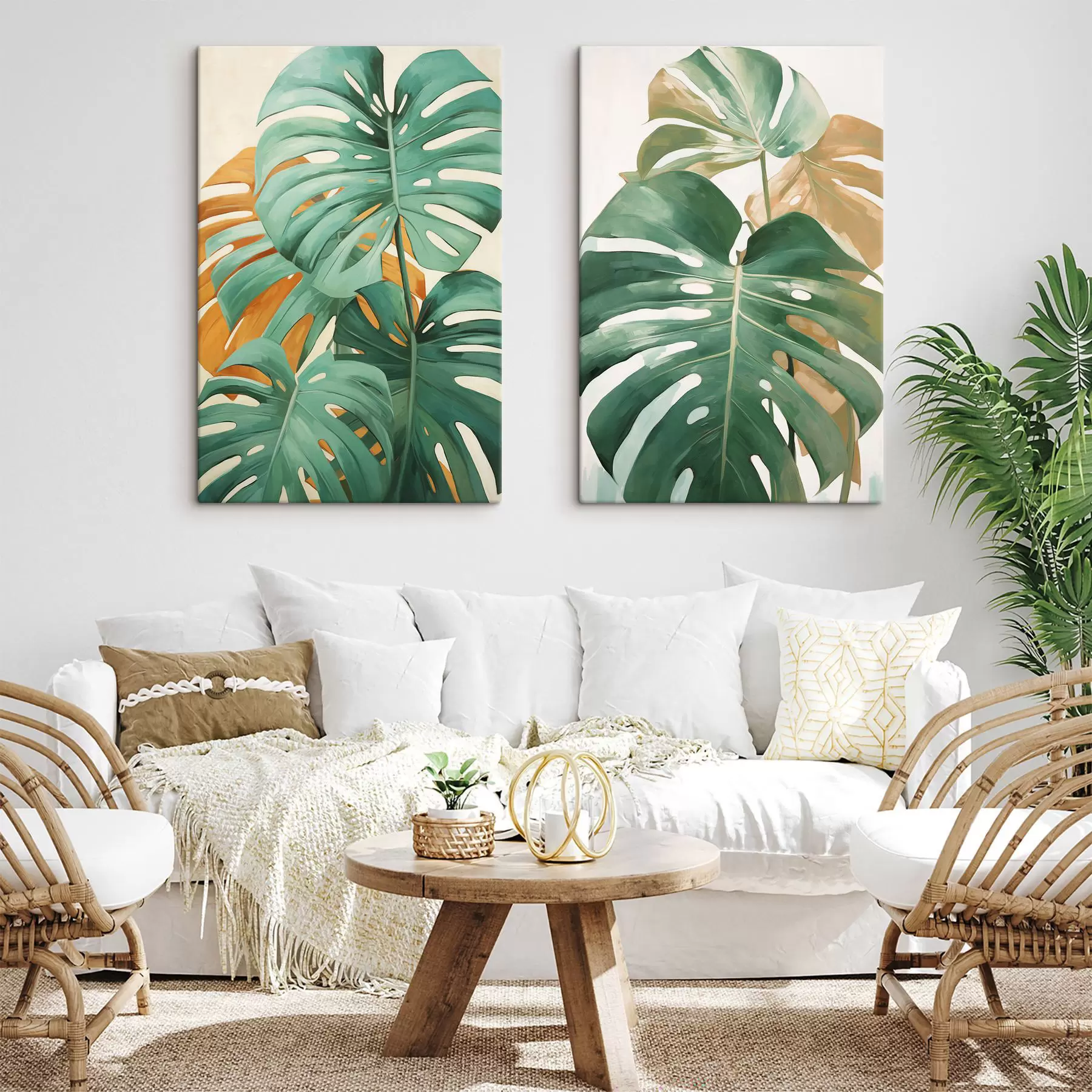 wall murals Large monstera leaves, minimalistic textured art m30570