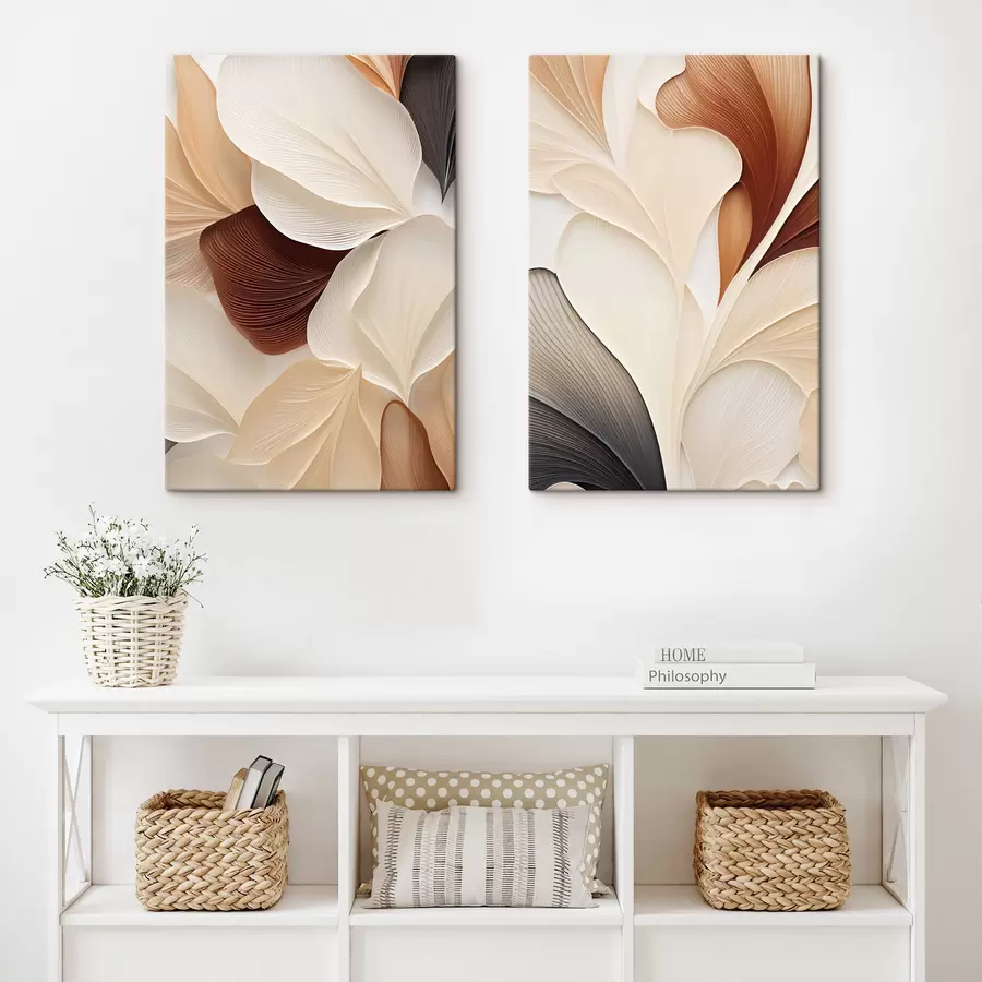 wall murals Abstract composition of layered petal-like shapes with delicate, flowing lines m30571