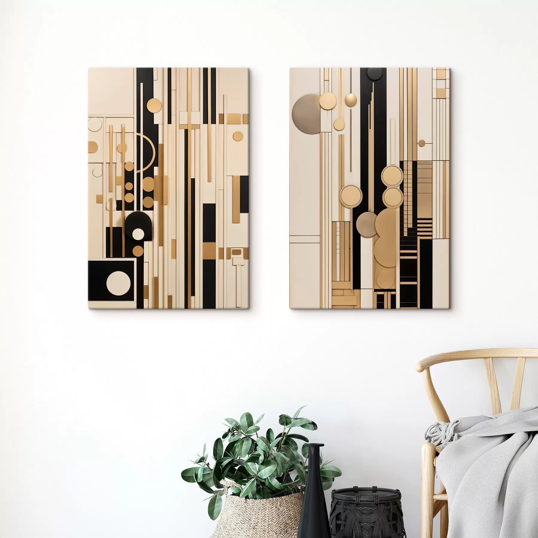 wall murals An abstract geometric composition with circles, rectangles and vertical lines m30577